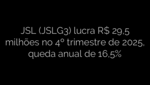 ​JSL (JSLG3) lucra R$ 29,5 milhões no 4º trimestre de 2025, queda anual de 16,5% 